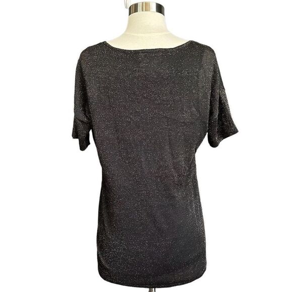 Skies Are Blue Glam Holiday Sparkle Glitter Metallic 90s Style Short Sleeve Blou - Picture 4 of 7